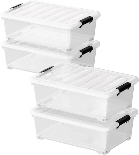 Miniatura 7 de Sandmovie Paquete de 4 cajas de almacenamiento de 20 cuartos de galón debajo de la cama, contenedores de plástico con ruedas y tapas, contenedores