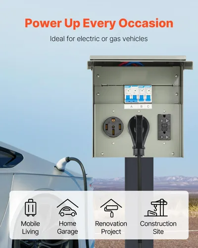 Miniatura 2 de VEVOR Panel de salida de energía temporal, caja de interruptor eléctrico para RV resistente a la intemperie con receptáculo de 20/30/50 amperios