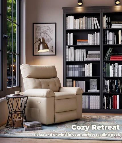 Miniatura 7 de Sillón reclinable eléctrico extra ancho de gran tamaño para adultos, de piel sintética con acolchado de esponja de 1.5 veces de grosor, mecanismo