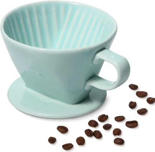 Miniatura 13 de Pour Over Ceramic - Cafetera de cerámica con 3 agujeros de fondo plano, cono de filtro lento de porcelana para viajes, campamento, oficina, hogar