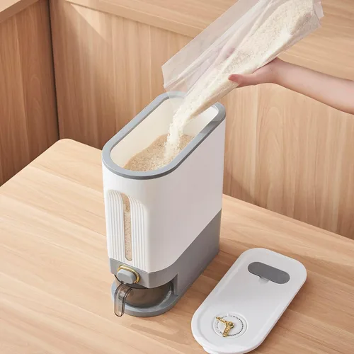 Miniatura 3 de Dispensador Sooyee de 22 libras para arroz, contenedor grande de grano con tapa, cilindro de medición a prueba de humedad, dispensador de cereales