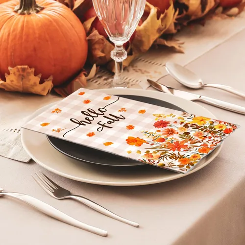 Miniatura 6 de Crtiin 200 servilletas de otoño para invitados de Acción de Gracias, papel desechable de hojas de arce otoñales, toallas de mano florales para cena