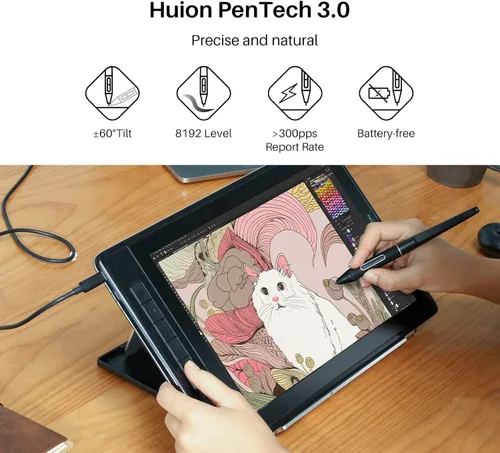 Miniatura 5 de HUION Kamvas Pro 13 2.5K QHD+ Tableta de dibujo portátil con pantalla 13.3 pulgadas, laminado completo QLED, 99% Adobe RGB, lápiz capacitivo PW517
