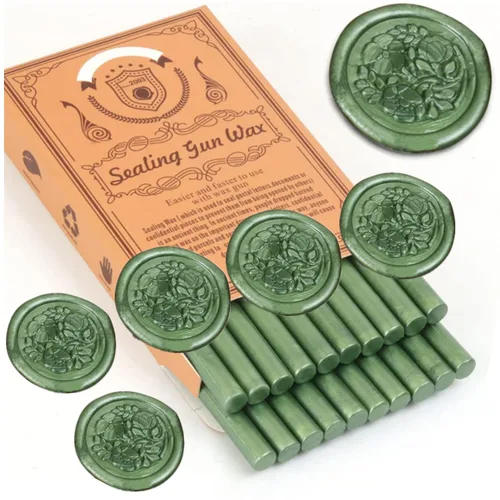 20 barras de sellado de cera verde pino, cuentas para pistola de pegamento de 0.28 pulgadas, ideal para sello de cera, invitaciones de boda, sobres