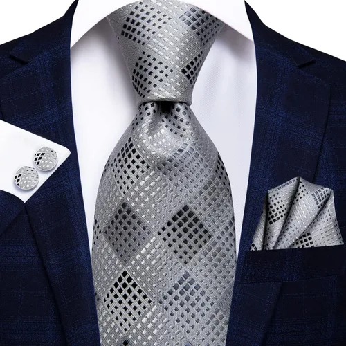 Miniatura 92 de Hi-Tie Corbatas de seda para hombre, diseño de cachemira a rayas, con bolsillo, gemelos cuadrados, conjunto formal de negocios