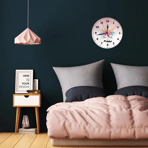Miniatura 5 de Reloj de pared personalizado con diseño de unicornio y rosa con purpurina para habitación de los niños, reloj de pared personalizado con nombre
