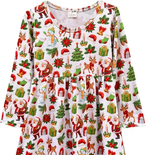 Miniatura 5 de Vestido de Navidad para niña pequeña, muñeco de nieve, árboles de Navidad, camión, a cuadros, reno, Papá Noel, vestido de invierno hasta la rodilla