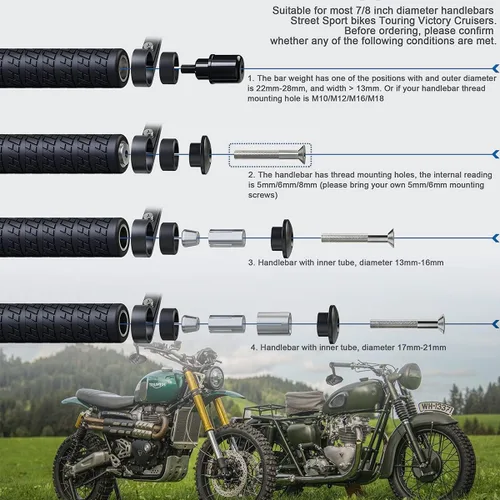 Miniatura 6 de LKV - Espejos retrovisores para extremo de manillar de motocicleta, 7/8" (22 mm) - Espejos retrovisores laterales anti-azul para motocicleta, 360