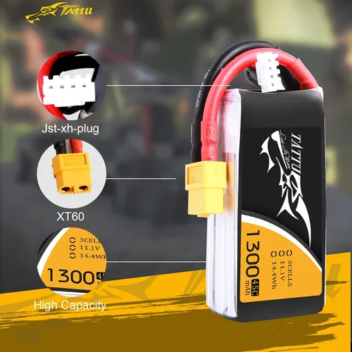 Miniatura 3 de Paquete Tattu, Batería Lipo, 1300 mAh 45C 3S 11.1 V con XT60 enchufe para coche, barco, camión y avión Heli