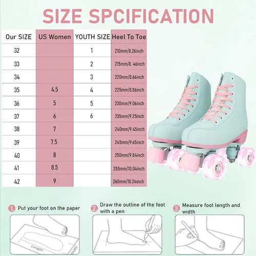 Miniatura 2 de jessie Patines de ruedas para mujeres, niñas y adultos, de piel sintética, ruedas iluminadas, patines para principiantes, profesionales, interiores