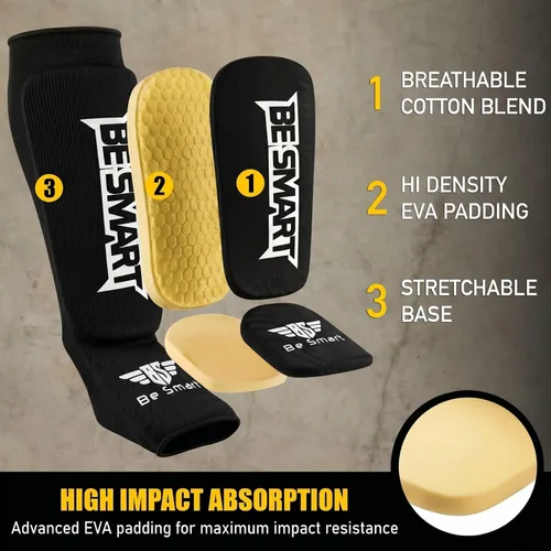 Miniatura 8 de Be Smart Espinilleras de Muay Thai MMA Kickboxing para Niños, Adultos, Jóvenes, Hombres y Mujeres, Protector de Empeine para Entrenamiento, Equipo