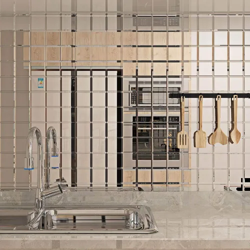 Miniatura 3 de 80 azulejos de espejo biselado, azulejos de cristal cuadrados plateados de 3 pulgadas para cocina, salpicadero de baño, pared de ducha, 5 pies