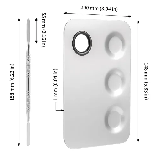 Miniatura 2 de JAPCHET 8 paletas de maquillaje mezcladoras, bandeja mezcladora de paleta de maquillaje de 3 pozos, paleta de cosméticos de acero inoxidable con 8