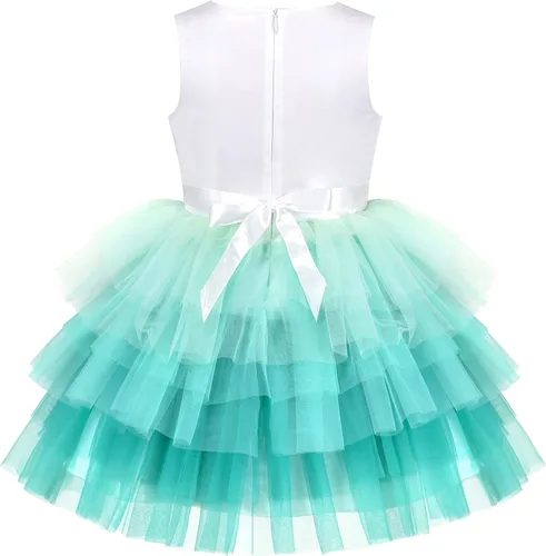 Miniatura 2 de Sunny Fashion Vestido de princesa con volados para niñas, con estampado de torta de cumpleaños
