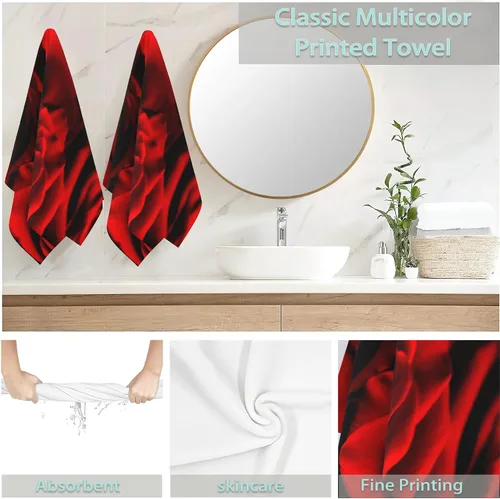 Miniatura 6 de Juego de toallas de mano de rosas, rosas rojas abstractas y hojas negras, poliéster, algodón, toallas de baño y cocina, 14 x 28 pulgadas Retro Boho
