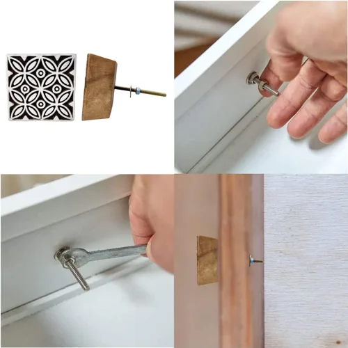 Miniatura 8 de Hashcart Pomos de madera para gabinetes de cocina, juego de 6 pomos tallados a mano con diseño floral para gabinete y cajón, color marrón