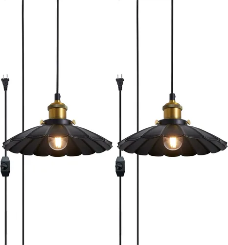 Miniatura 23 de Lámpara colgante negra, lámpara colgante retro de 9.8 pulgadas para dormitorio, luces colgantes brillantes de cocina, sala de estar, 6.5 pies