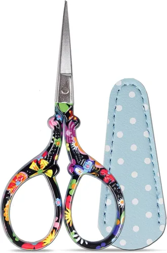 Miniatura 20 de Tijeras de bordado bonitas de 3.6 pulgadas para manualidades, costura, roscado, tijeras de costura con cubierta de tijera de cuero para coser