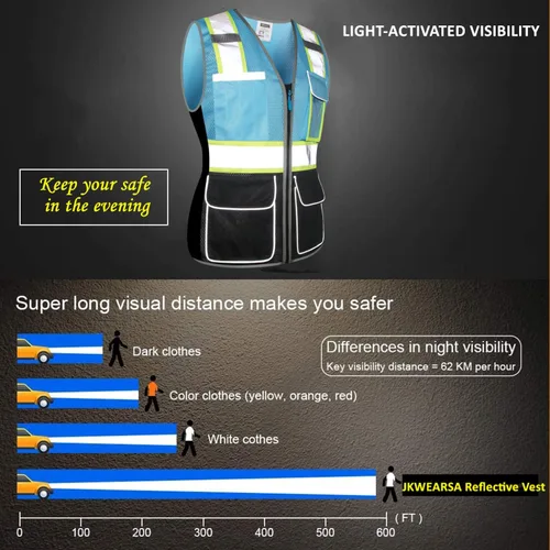 Miniatura 2 de Chaleco de seguridad para mujer, múltiples bolsillos, de alta visibilidad, reflectante, malla transpirable, chaleco de trabajo para dama, cremallera