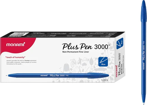 MONAMI Plus Pen 3000 bolígrafos de punta de fieltro, punta fina (0.016 in), forro fino, escritura/diario/toma de notas en casa, escuela y oficina,