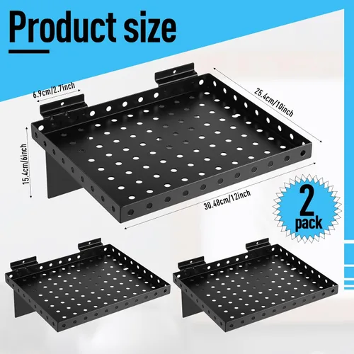 Miniatura 3 de Thyle 2 estantes de pared de listones, estante de metal resistente para venta al por menor, garaje, almacenamiento en el hogar, zapaterías