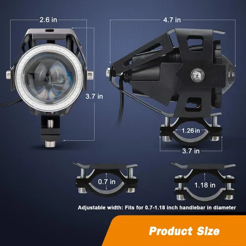 Miniatura 2 de Luces antiniebla LED U7 para motocicleta, foco, luces de circulación diurna, luces de bicicleta con ojos de ángel azules, anillo halo e interruptor