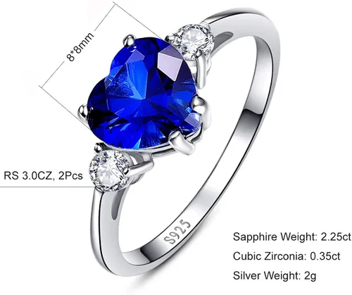 Miniatura 4 de BONLAVIE Anillo de compromiso de plata de ley 925 para mujer, 2.25 quilates, creado con zafiro azul, talla esmeralda verde, anillo de compromiso