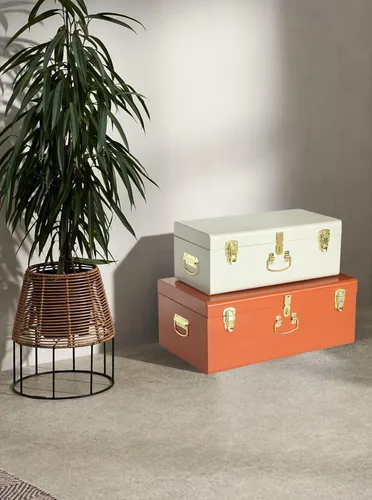 Miniatura 7 de Vixdonos Juego de 2 baúles decorativos de metal grande, organizador de dormitorio universitario con cerrojos y asa para decoración del hogar, 23.7 x