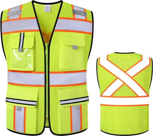 Miniatura 15 de Chaleco de seguridad clase 2 con cremallera frontal y múltiples bolsillos, chaleco de alta visibilidad, cumple con las normas ANSI/ISEA Amarillo