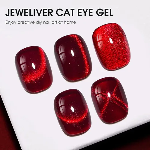 Miniatura 5 de Esmalte de uñas de gel magnético Cat Eye (rojo + verde tesoro), 0.34 onzas líquidas (paquete de 1)