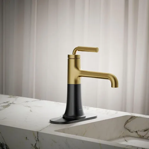 Miniatura 2 de Kohler 27415-4-BMB Tone™ Grifo de lavabo de baño monomando, 1.2 gpm, negro mate con latón moderno cepillado Negro mate/Bronce moderno