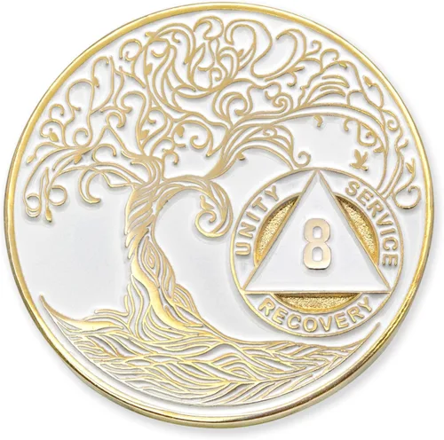Miniatura 143 de 20 Year Sobriety Mint Twisted Tree of Life - Medallón de recuperación AA chapado en oro, fichas y fichas, color negro