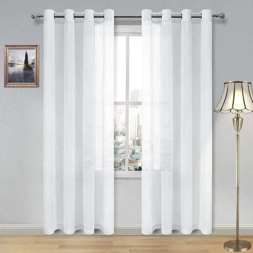 Miniatura 160 de DWCN Cortinas traslúcidas color verde frijol para sala de estar y dormitorio - Cortinas voile con aspecto de lino sintético con ojales en la parte