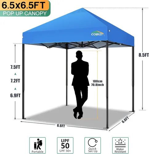Miniatura 151 de COBIZI Tienda de campaña desplegable de 6.6 x 6.6 pies, toldo resistente, fácil de instalar, impermeable, para exteriores, fiestas, playa, jardín