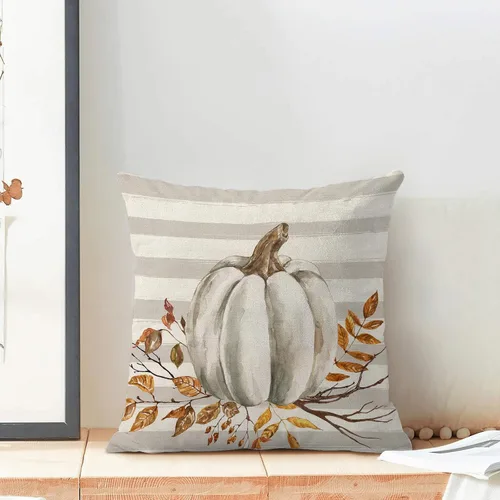 Miniatura 3 de AEIOAE - Juego de 2 fundas de cojín decorativas de 16 x 16 pulgadas con diseño de calabaza en acuarela, tiras grises, flor de otoño, decoración al