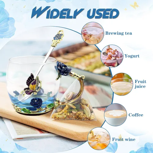 Miniatura 5 de Taza de té esmaltada con flores de mariposa, taza de café de cristal, San Valentín, Día de la Madre, graduación, cumpleaños, regalos de Navidad