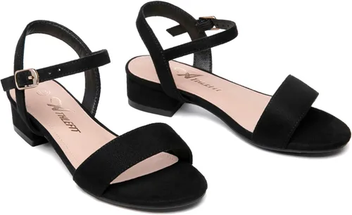 Miniatura 21 de Athlefit Sandalias para niñas, puntera abierta, correa en el tobillo, tacones bajos, zapatos de vestir para niñas pequeñas y grandes