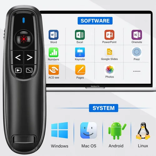 Miniatura 5 de 2 en 1 USB tipo C Presentación Clicker, Wireless Presentation Clicker PowerPoint Presenter Remote con control de volumen, PowerPoint Clicker
