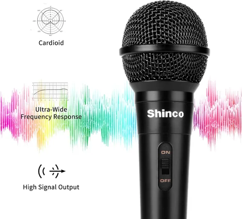 Miniatura 2 de Shinco Micrófono de mano, micrófono dinámico vocal cardioide con cable de 13 pies e interruptor de encendido/apagado, micrófono enchufable
