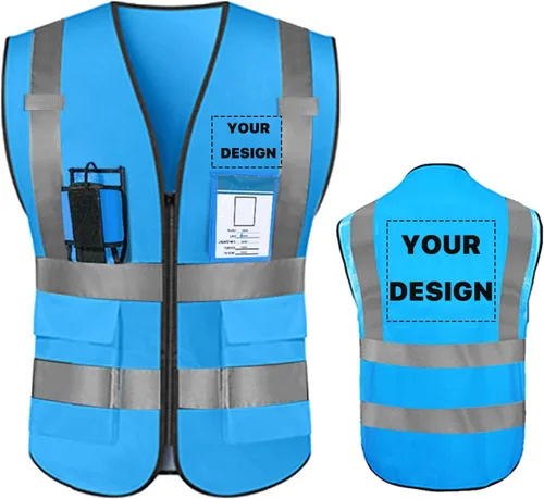 Miniatura 16 de Chaleco de seguridad de alta visibilidad reflectante con bolsillos y cremallera personalizado su logotipo ropa de trabajo de seguridad