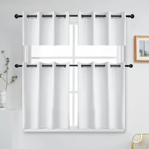 Miniatura 5 de YGO Cenefas de cortina de ventana blancas con ojales en la parte superior, cortinas pequeñas para cocina y baño, oscurecimiento de la habitación