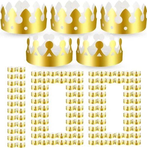 Miniatura 9 de Crtiin 100 piezas de coronas de papel doradas para fiesta de cumpleaños a granel para adultos, estudiantes de aula, suministros de sombrero, regalos
