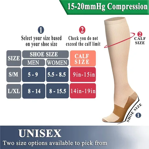 Miniatura 7 de QUXIANG - Calcetines de compresión de cobre para mujeres y hombres (8 pares), lo mejor para correr, ciclismo, atletismo, 15-20 mm Hg