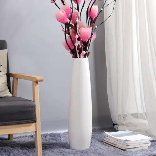 Jarrón alto de cerámica blanca de 28 pulgadas, soporte para flores, jarrones grandes decorativos para centros de mesa, estantes, decoración del