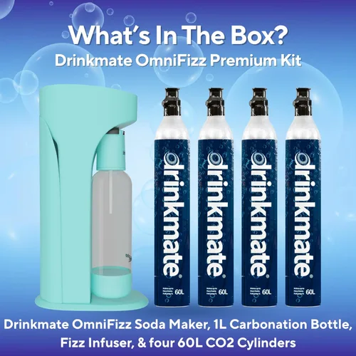 Miniatura 5 de Drinkmate OmniFizz - Máquina de transmisión de agua con gas y soda, carbonata cualquier bebida, kit premium, incluye cuatro cartuchos de CO2 de 60 L