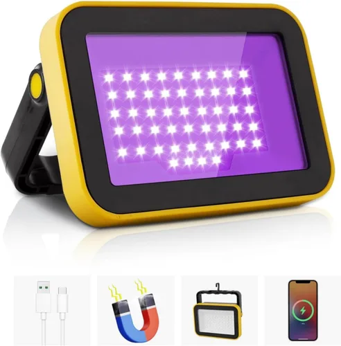Luz negra LED recargable, luz negra portátil alimentada por batería, luz LED de inundación de 400 nm, luces negras, fiesta de neón brillante, pesca