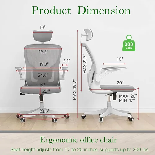 Miniatura 2 de Silla de oficina ergonómica, silla de escritorio de malla con respaldo alto para computadora con altura ajustable, soporte lumbar, reposabrazos