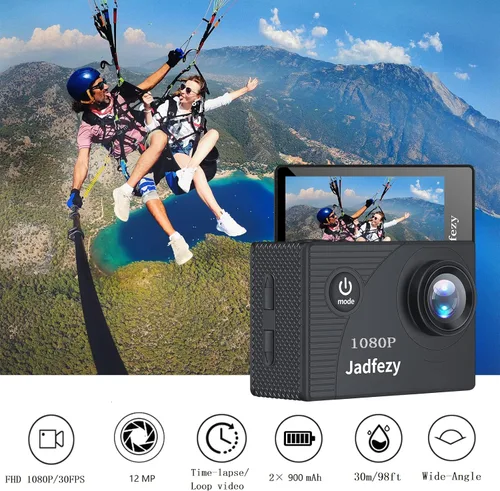 Miniatura 2 de Cámara de acción FHD 1080P 12MP, 98FT/30M Cámara impermeable subacuática con 2 baterías, cámara deportiva gran angular con kit de accesorios