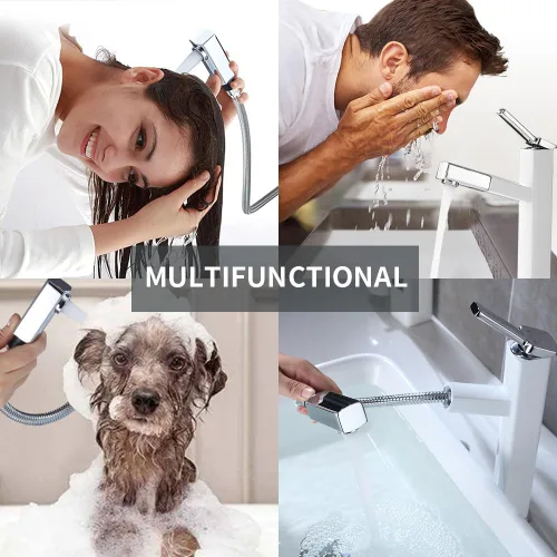 Miniatura 2 de KAIYING Grifo de Fregadero de Recipiente Extraíble para Baño, Grifo de Lavabo de un Solo Orificio con Rociador Extraíble, Grifo Mezclador de Una