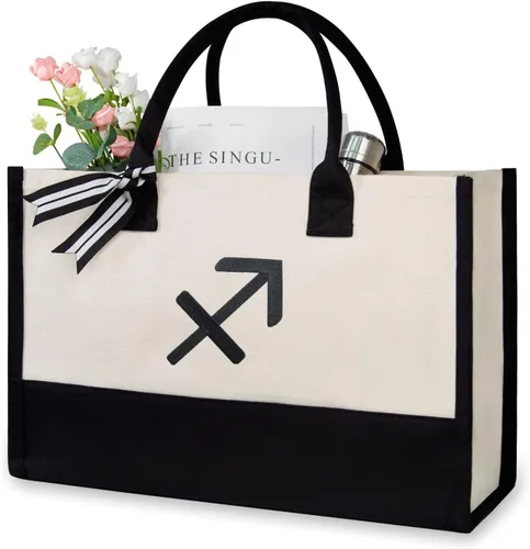 Miniatura 70 de TOPDesign - Bolsa de playa de lona con inicial, personalizada, bolsa de regalo con monograma para mujer